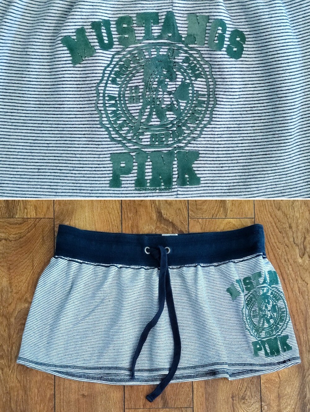 VS PINK VTG 2008 Mustangs Athletic Micro Mini Skirt Medium Blue Green Velvet